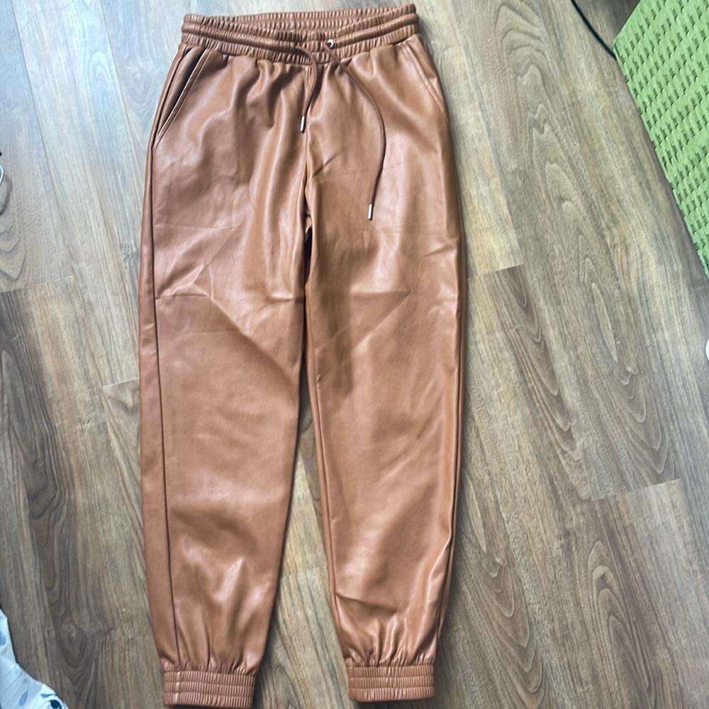 Brown leather joggers